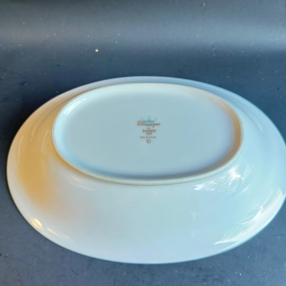Sango Classique Benham Oval Vegetable Bowl Orange Floral Swirl Rim Vintage 70s
